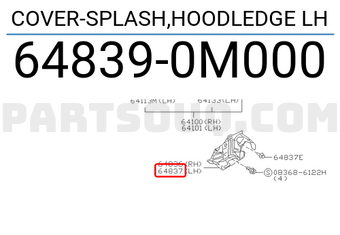 Nissan 648390M000 COVER-SPLASH,HOODLEDGE LH