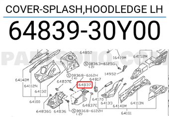 Nissan 6483930Y00 COVER-SPLASH,HOODLEDGE LH