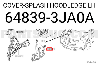 Nissan 648393JA0A COVER-SPLASH,HOODLEDGE LH