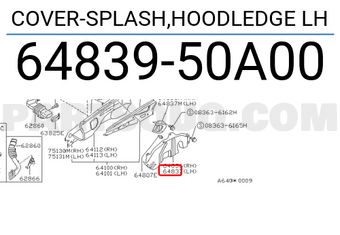 Nissan 6483950A00 COVER-SPLASH,HOODLEDGE LH