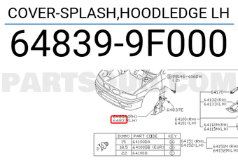 Nissan 648399F000 COVER-SPLASH,HOODLEDGE LH