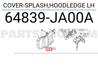 Nissan 64839JA00A COVER-SPLASH,HOODLEDGE LH