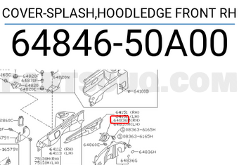 Nissan 6484650A00 COVER-SPLASH,HOODLEDGE FRONT RH