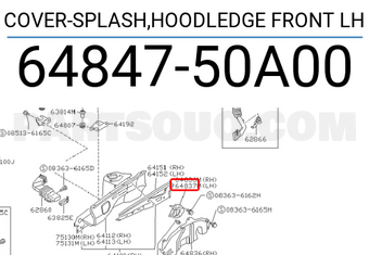 Nissan 6484750A00 COVER-SPLASH,HOODLEDGE FRONT LH