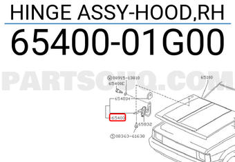 Nissan 6540001G00 HINGE ASSY-HOOD,RH