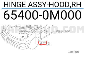 Nissan 654000M000 HINGE ASSY-HOOD,RH