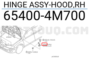 Nissan 654004M700 HINGE ASSY-HOOD,RH