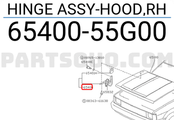 Nissan 6540055G00 HINGE ASSY-HOOD,RH