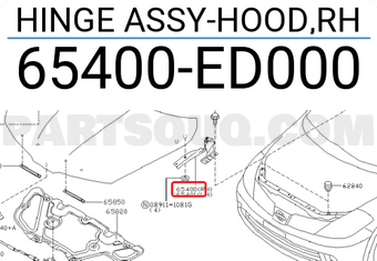 Nissan 65400ED000 HINGE ASSY-HOOD,RH