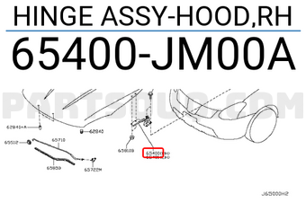 Nissan 65400JM00A HINGE ASSY-HOOD,RH