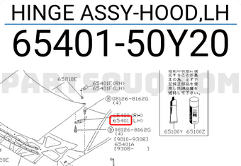 Nissan 6540150Y20 HINGE ASSY-HOOD,LH