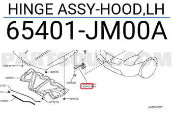 Nissan 65401JM00A HINGE ASSY-HOOD,LH