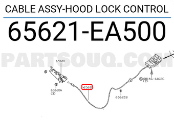 Nissan 65621EA500 CABLE ASSY-HOOD LOCK CONTROL