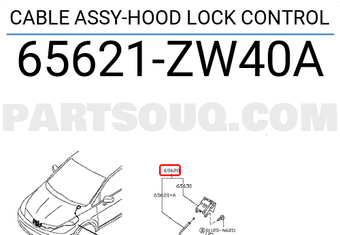 Nissan 65621ZW40A CABLE ASSY-HOOD LOCK CONTROL