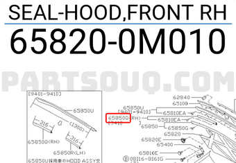 Nissan 658200M010 SEAL-HOOD,FRONT RH