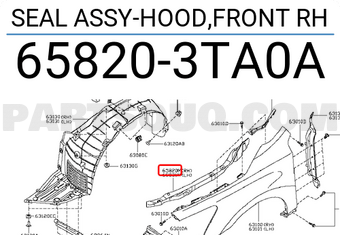 Nissan 658203TA0A SEAL ASSY-HOOD,FRONT RH