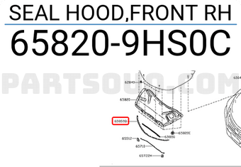 Nissan 658209HS0C SEAL HOOD,FRONT RH