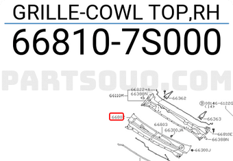 Nissan 668107S000 GRILLE-COWL TOP,RH