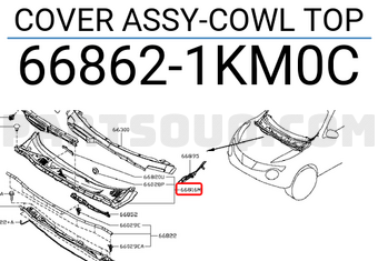 Nissan 668621KM0C COVER ASSY-COWL TOP