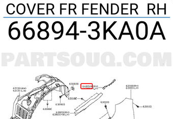 Nissan 668943KA0A COVER FR FENDER RH