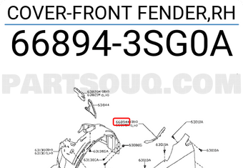 Nissan 668943SG0A COVER-FRONT FENDER,RH