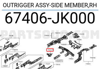Nissan 67406JK000 OUTRIGGER ASSY-SIDE MEMBER,RH