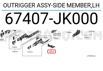 Nissan 67407JK000 OUTRIGGER ASSY-SIDE MEMBER,LH