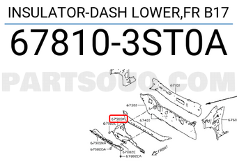 Nissan 678103ST0A INSULATOR-DASH LOWER,FR B17