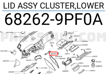 Nissan 682629PF0A LID ASSY CLUSTER,LOWER