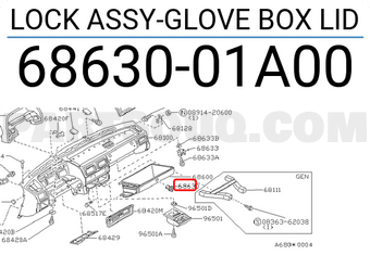 Nissan 6863001A00 LOCK ASSY-GLOVE BOX LID