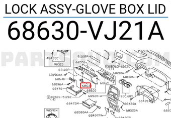 Nissan 68630VJ21A LOCK ASSY-GLOVE BOX LID