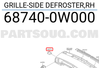 Nissan 687400W000 GRILLE-SIDE DEFROSTER,RH