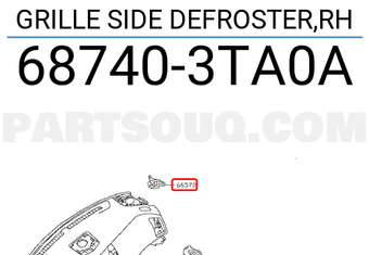 Nissan 687403TA0A GRILLE SIDE DEFROSTER,RH