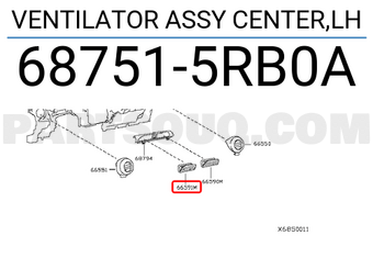 Nissan 687515RB0A VENTILATOR ASSY CENTER,LH