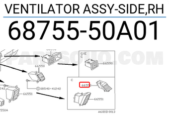 Nissan 6875550A01 VENTILATOR ASSY-SIDE,RH
