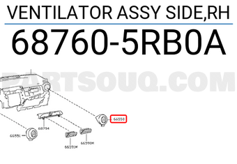 Nissan 687605RB0A VENTILATOR ASSY SIDE,RH