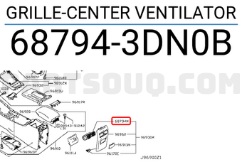 Nissan 687943DN0B GRILLE-CENTER VENTILATOR