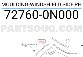 Nissan 727600N000 MOULDING-WINDSHIELD SIDE,RH