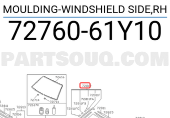 Nissan 7276061Y10 MOULDING-WINDSHIELD SIDE,RH