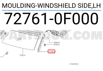 Nissan 727610F000 MOULDING-WINDSHIELD SIDE,LH