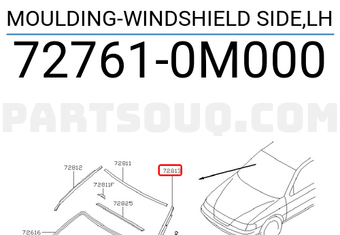 Nissan 727610M000 MOULDING-WINDSHIELD SIDE,LH