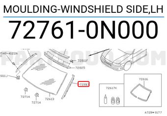 Nissan 727610N000 MOULDING-WINDSHIELD SIDE,LH