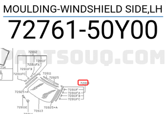 Nissan 7276150Y00 MOULDING-WINDSHIELD SIDE,LH