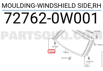 Nissan 727620W001 MOULDING-WINDSHIELD SIDE,RH