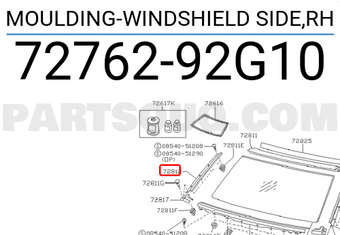 Nissan 7276292G10 MOULDING-WINDSHIELD SIDE,RH