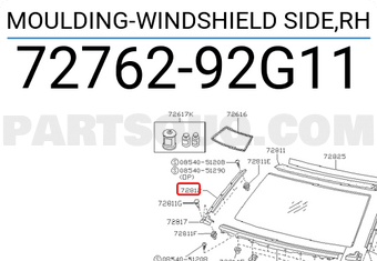 Nissan 7276292G11 MOULDING-WINDSHIELD SIDE,RH