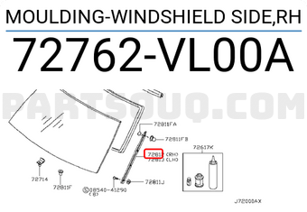 Nissan 72762VL00A MOULDING-WINDSHIELD SIDE,RH