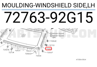 Nissan 7276392G15 MOULDING-WINDSHIELD SIDE,LH