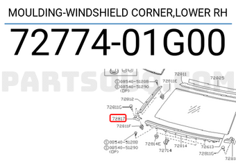 Nissan 7277401G00 MOULDING-WINDSHIELD CORNER,LOWER RH