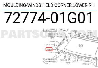 Nissan 7277401G01 MOULDING-WINDSHIELD CORNER,LOWER RH